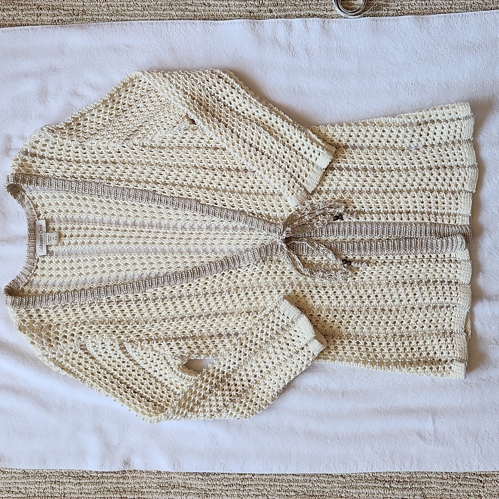 Coldwater Creek Crochet Knit Tie Front Cardigan Cream Size XS (4-6)